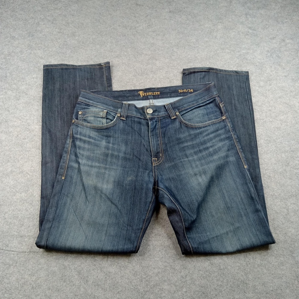 Fidelity Jeans Mens 34x32 Medium Wash 50-11 Blue Regular Straight Denim Pants‎